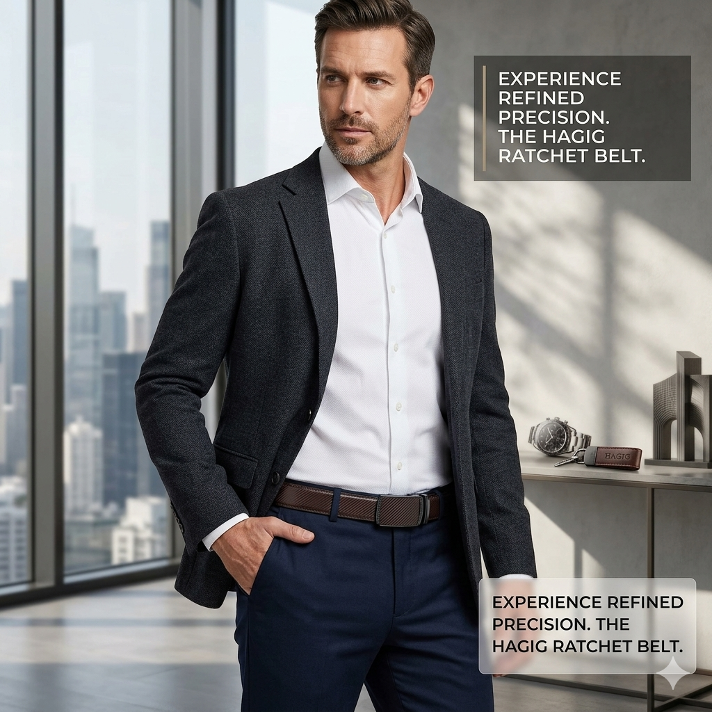 HAGIG Carbon Texture Automatic Belt – Second Layer Leather Strap with Ratchet Buckle - Image 2