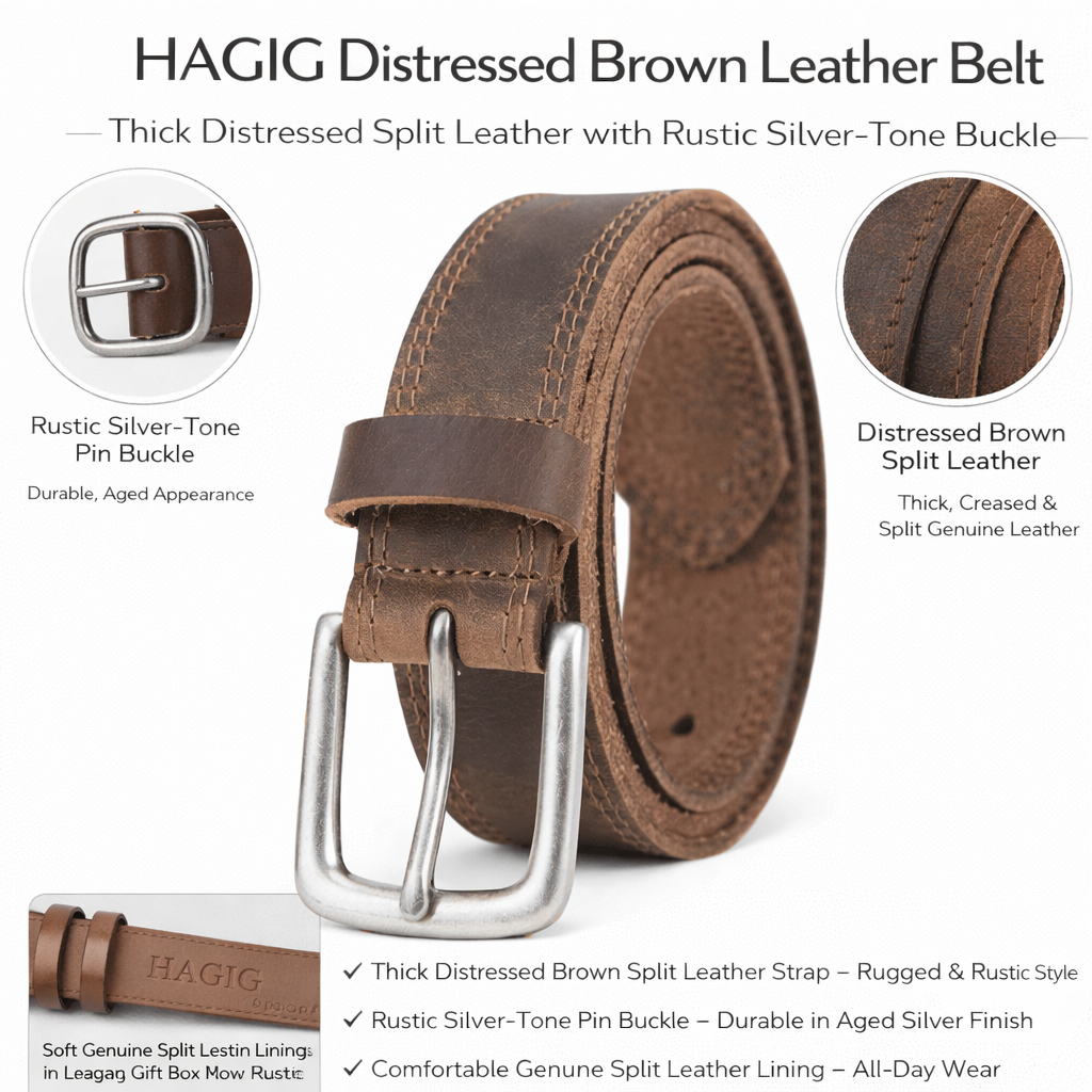 HAGIG Vintage Brown Casual Belt – Genuine Leather Strap with Classic Pin Buckle - Image 3